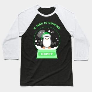 Xmas is Coming Happy Penguin (Green) Baseball T-Shirt